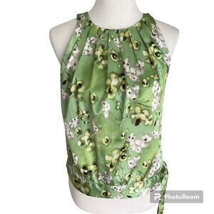 Light Green Sleeveless Pleated Neckline Side Tie Blouse SP